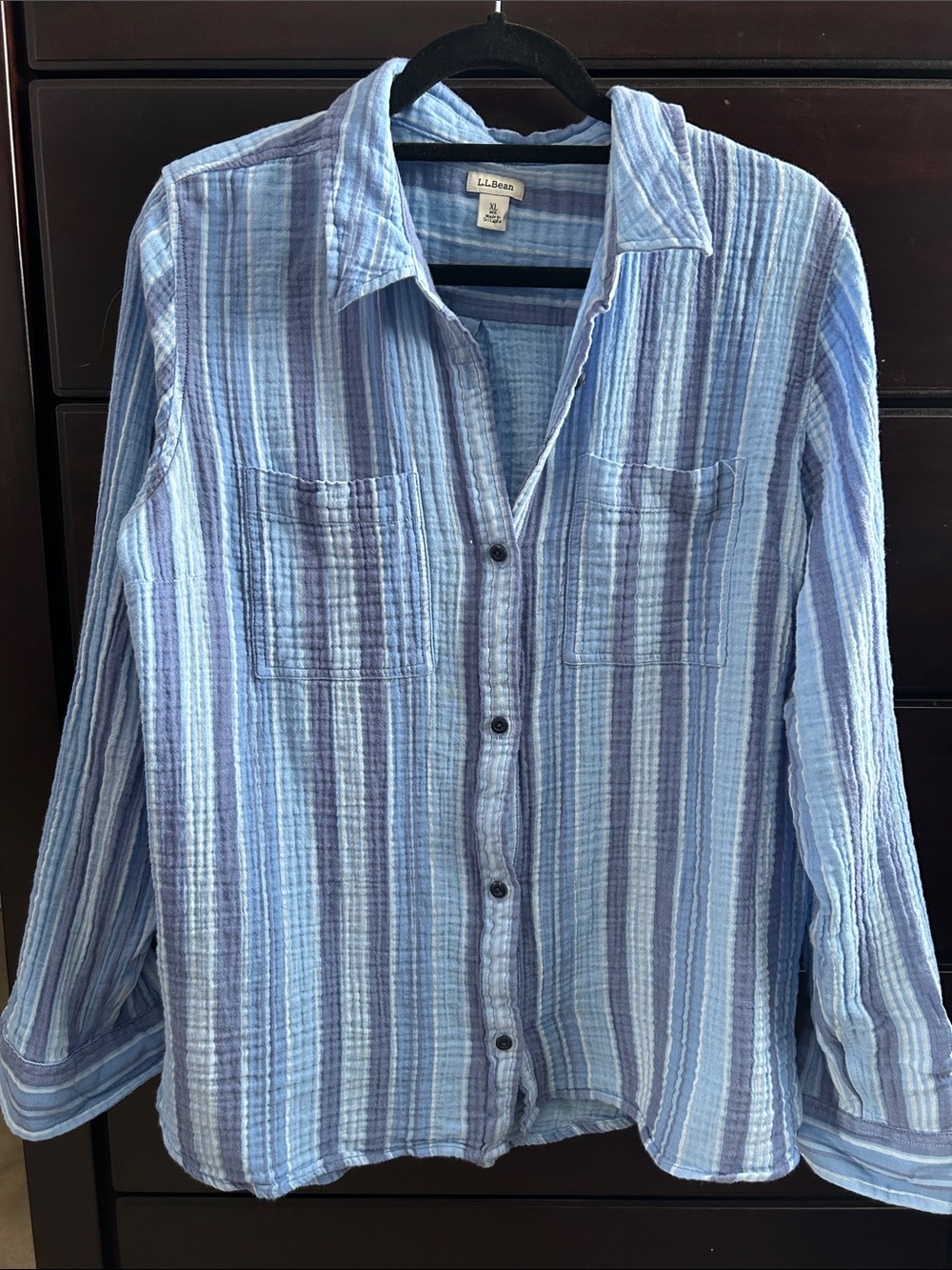 L.L. Bean Blue Striped Casual Button-Down Shirt